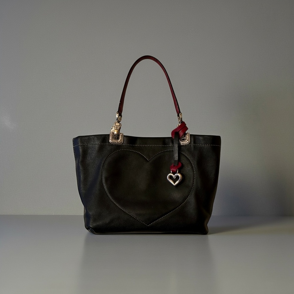 Brighton Black Stitched Heart Small Bag